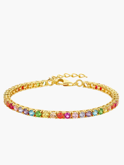 Tennisarmband Rainbow mit Cubic bunten Zirkona und Herz Anhänger - 925 Sterlingsilber vergoldet