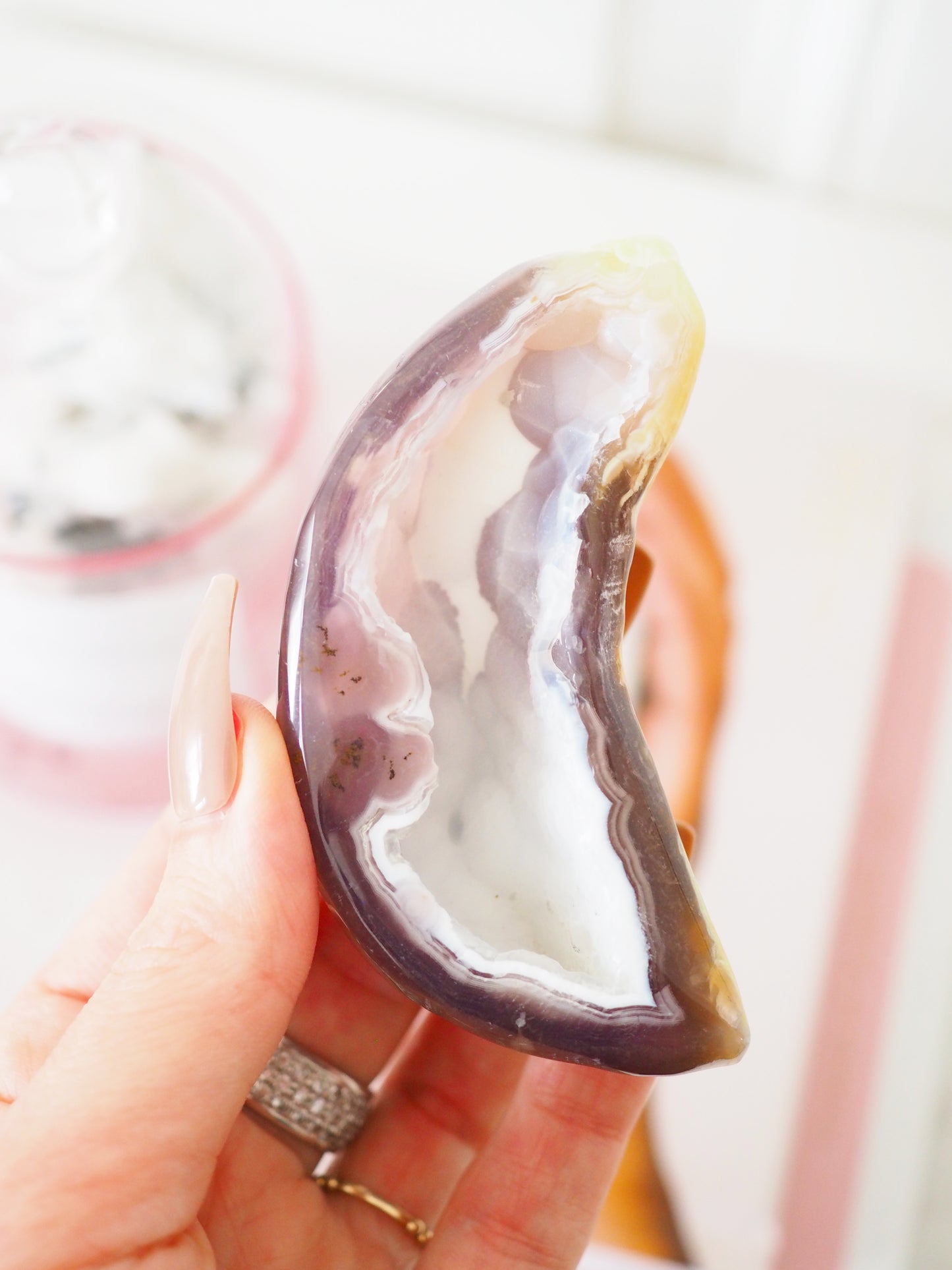 Druzy Achat Geode Natürliche Mond Form . Druzy Agate Geode ca. xx cm  - High Quality Hand Polished RARE