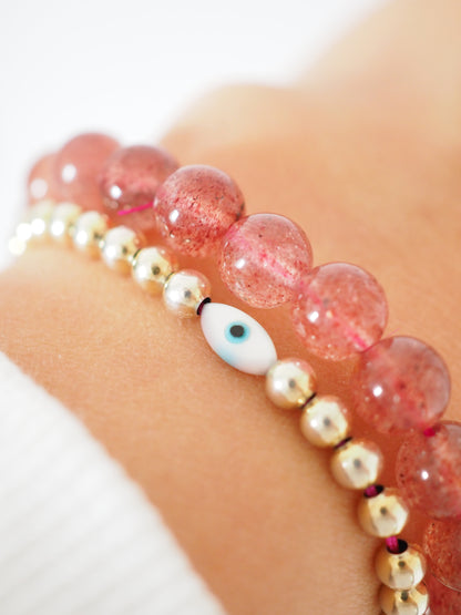 Erdbeerquarz . Roter Aventurin Kugel Armband . Strawberry Quartz Bracelet ca. 0.8 cm - aus Indien HIGH QUALITY