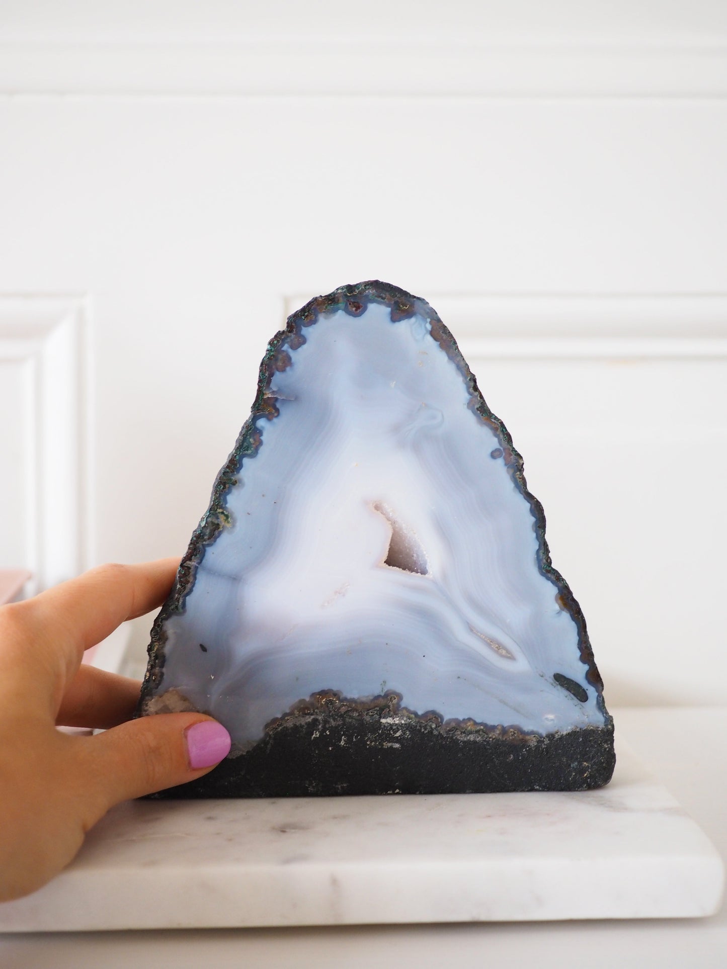 XL Zart Blau Rosa Achat Geode . Agate Geode  ca. 13 x14 cm . PARADISE COLLECTION - aus Brasilien HIGH QUALITY Handpoliert