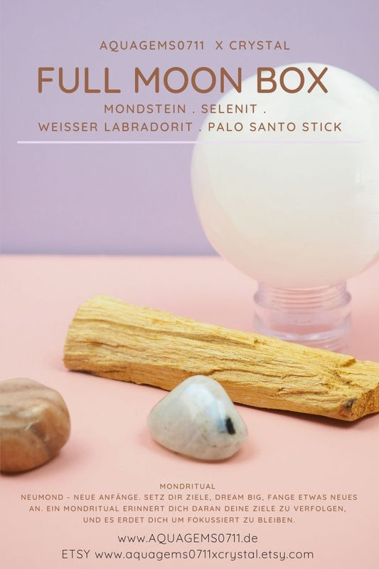 MOON Crystal Box . Palo Santo . Selenit Kugel . Mondstein. GESCHENKBOX