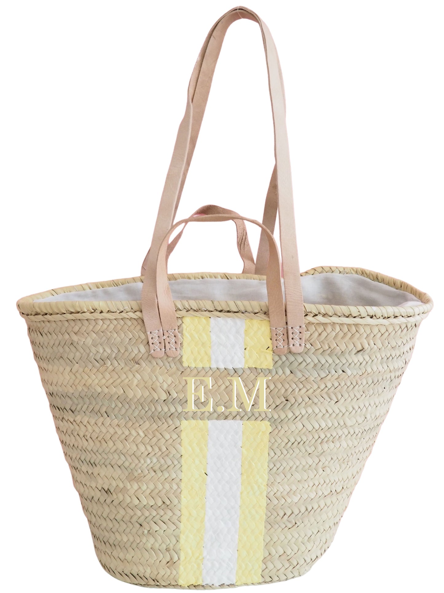 Korb Monogramm & Stripes Hello Yellow Weiss