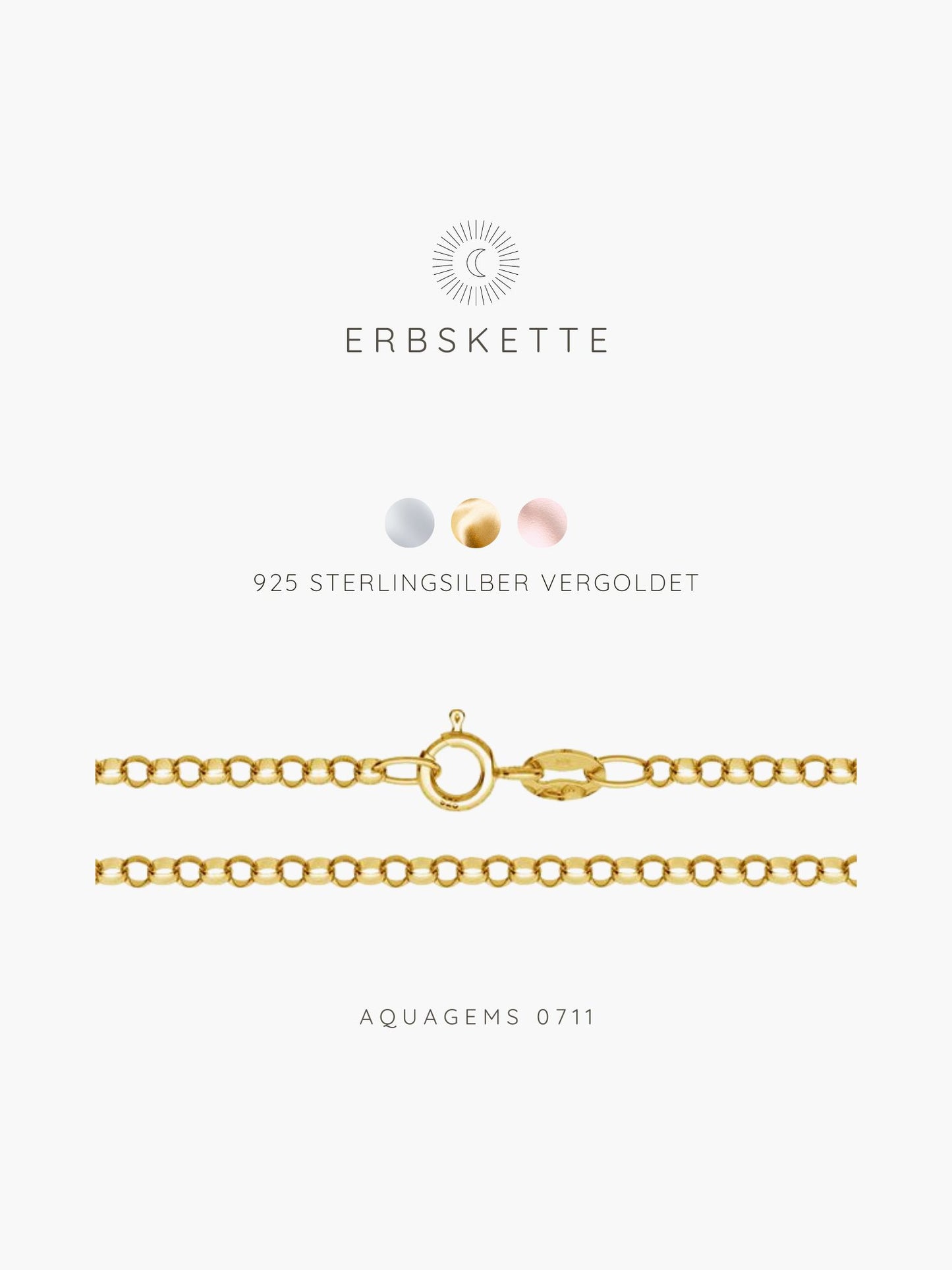 Halskette Basic Erbskette 50cm . 925 Sterlingsilber  . vergoldet . rosévergoldet