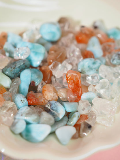 MENTAL VACATION! Crystal Mix  l Larimar . Golden Sunstone . Bergkristall Premium Kristall Konfetti