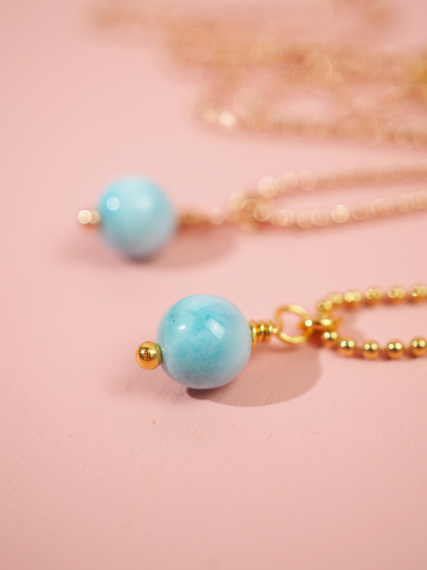 Larimar Mini Sphere Kugel Kette 925 Sterlingsilber Gold l Roségold - High Quality Larimar