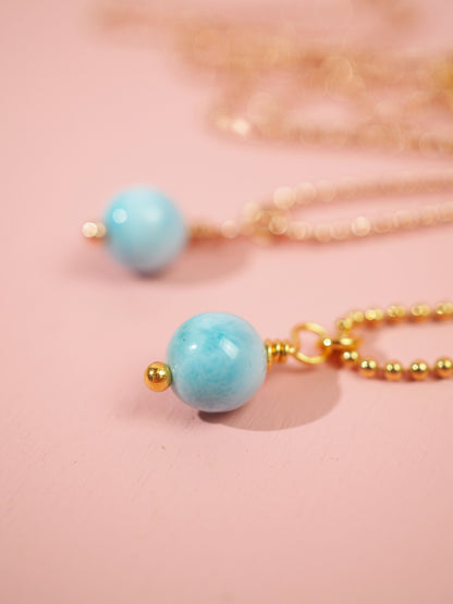 Larimar Mini Sphere Kugel Kette 925 Sterlingsilber Gold l Roségold - High Quality Larimar